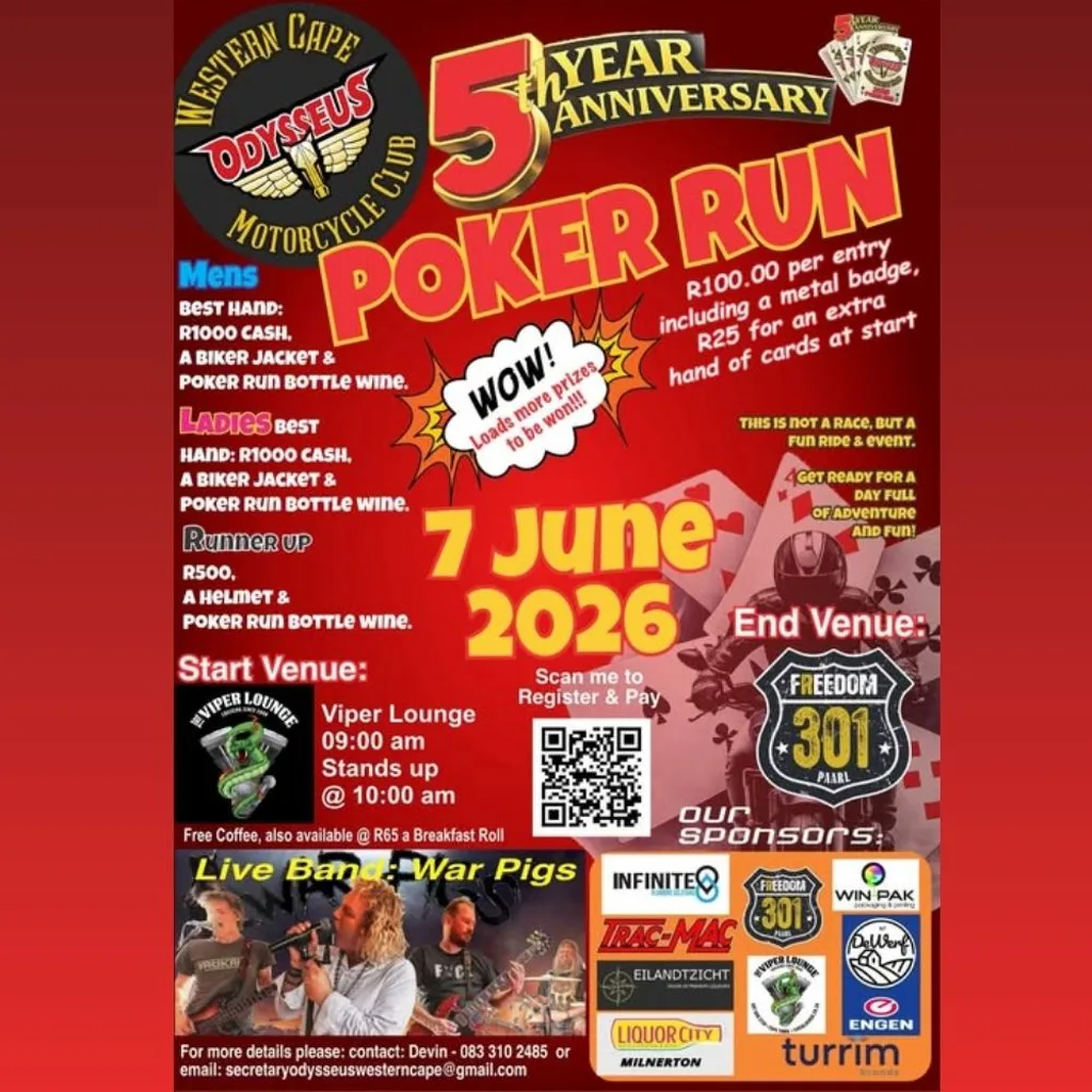 Western Cape Odysseus MC 5th Year Anniversary Poker Run - 7 June 2026