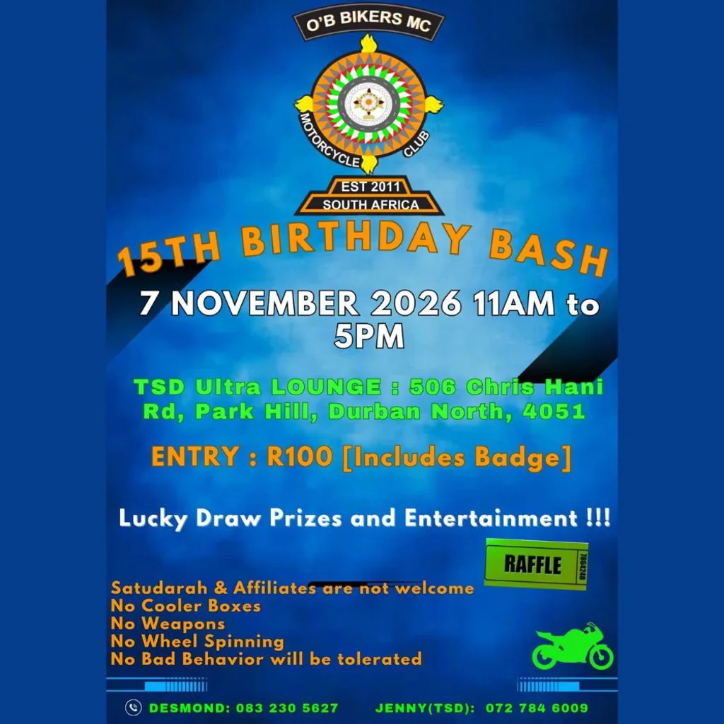 O'B Bikers MC 15th Birthday Bash - 7 November 2026