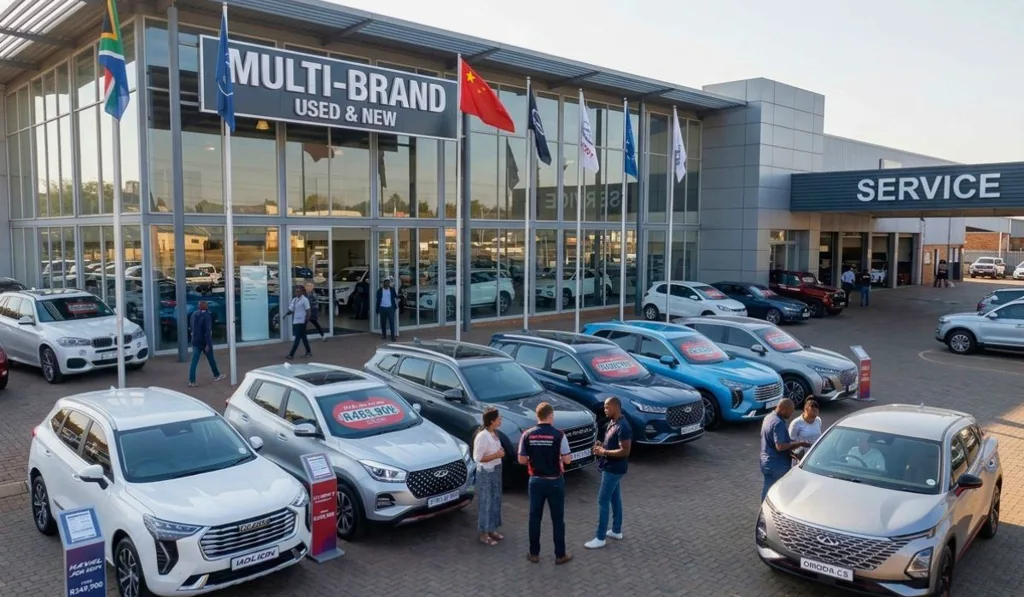 Row of popular Chinese SUVs including Haval and Chery at a South African dealership 2026