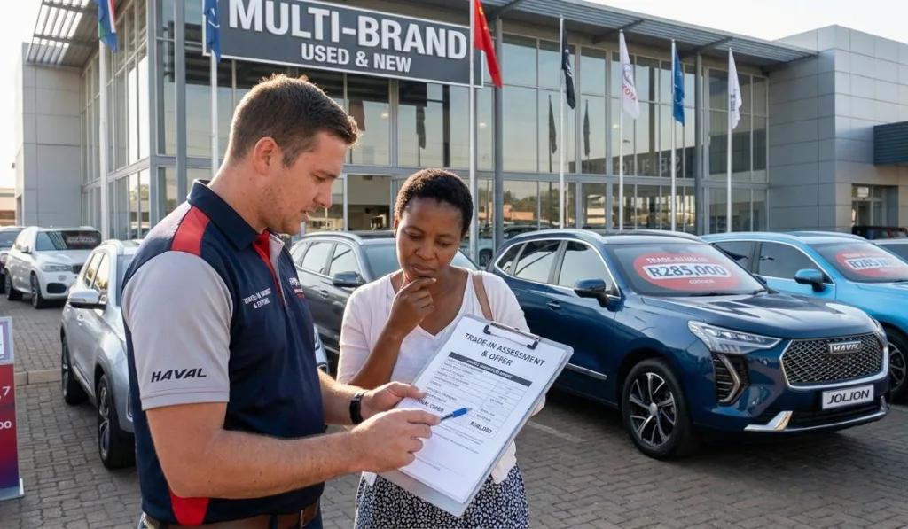 Car buyer reviewing trade in value of a Chinese SUV after five years in South Africa