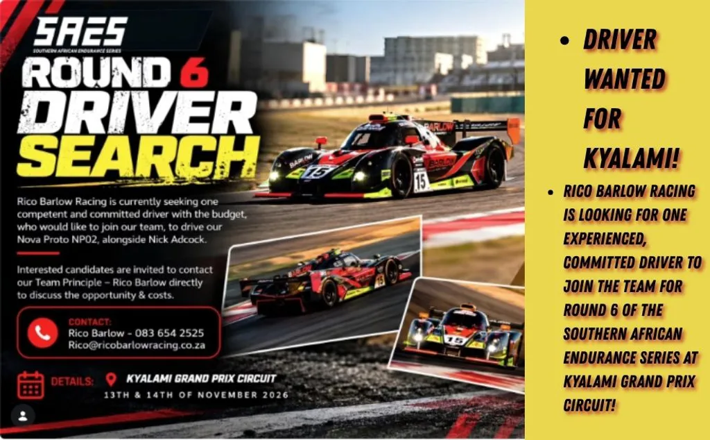 DRIVER WANTED FOR KYALAMI!